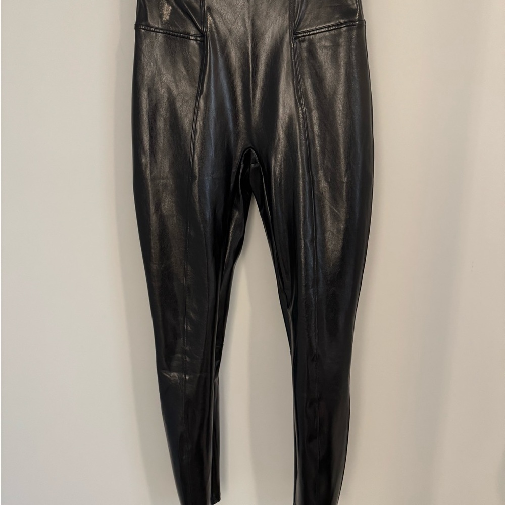 Spanx Black Faux Patent Leather High-Waisted Leggings